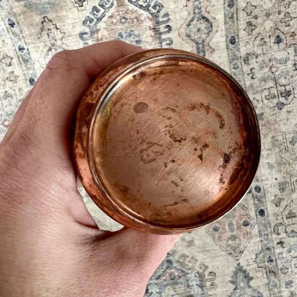 Vintage 60s Solid Copper Bud Vase Etched Band Mid Century Rustic Decor 8" - Picture 7 of 7